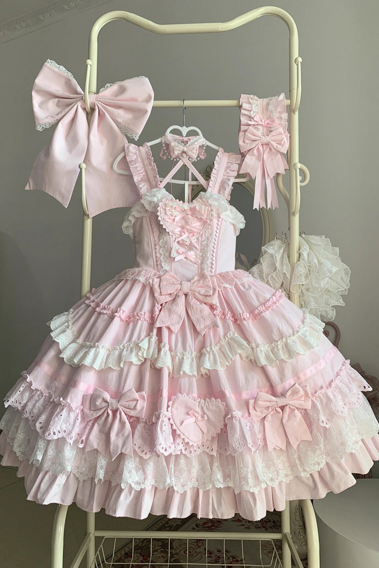 Blush Triple-Tier Ruffle Bow Elegant Lolita JSK - Super Cute Belia