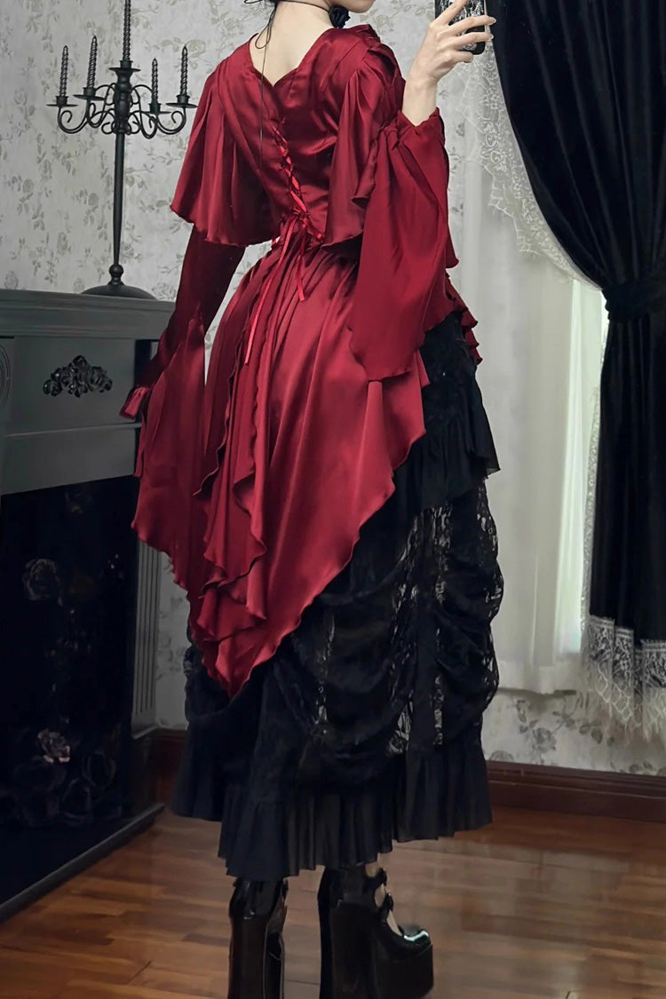 Echoes of the Deep Sea Hime Sleeve Ruffled Bow Corset Gothic Ouji Lolita Blouse in Four Shades