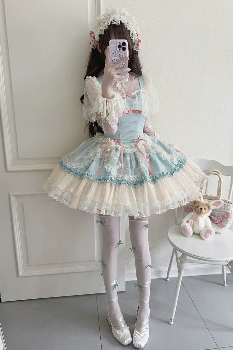 Flower Season Bow-Trim Lace Ballet Lolita Jumper Skirt in Four Colors