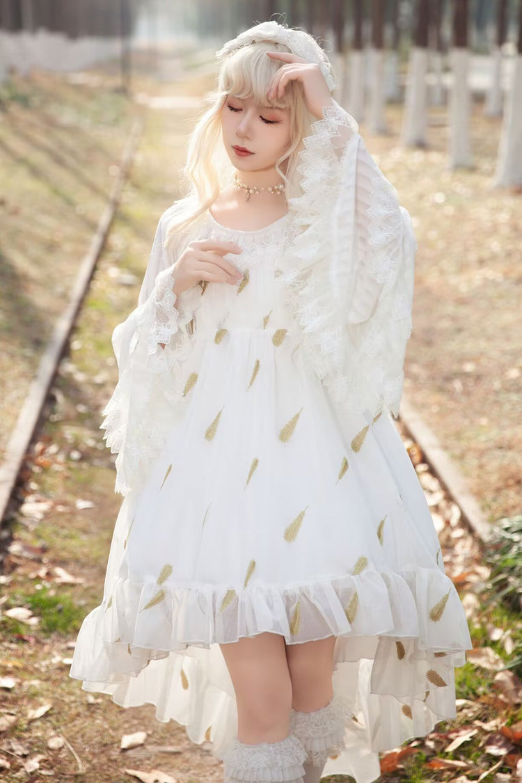 Feather Snowflake Embroidery Sleeveless Ruffle Bow Sweet Lolita JSK in Three Shades