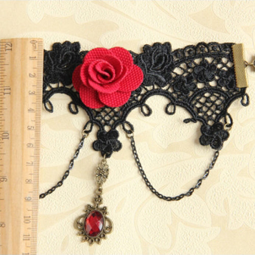 Dark Lace Rose Ruby Gothic Bracelet