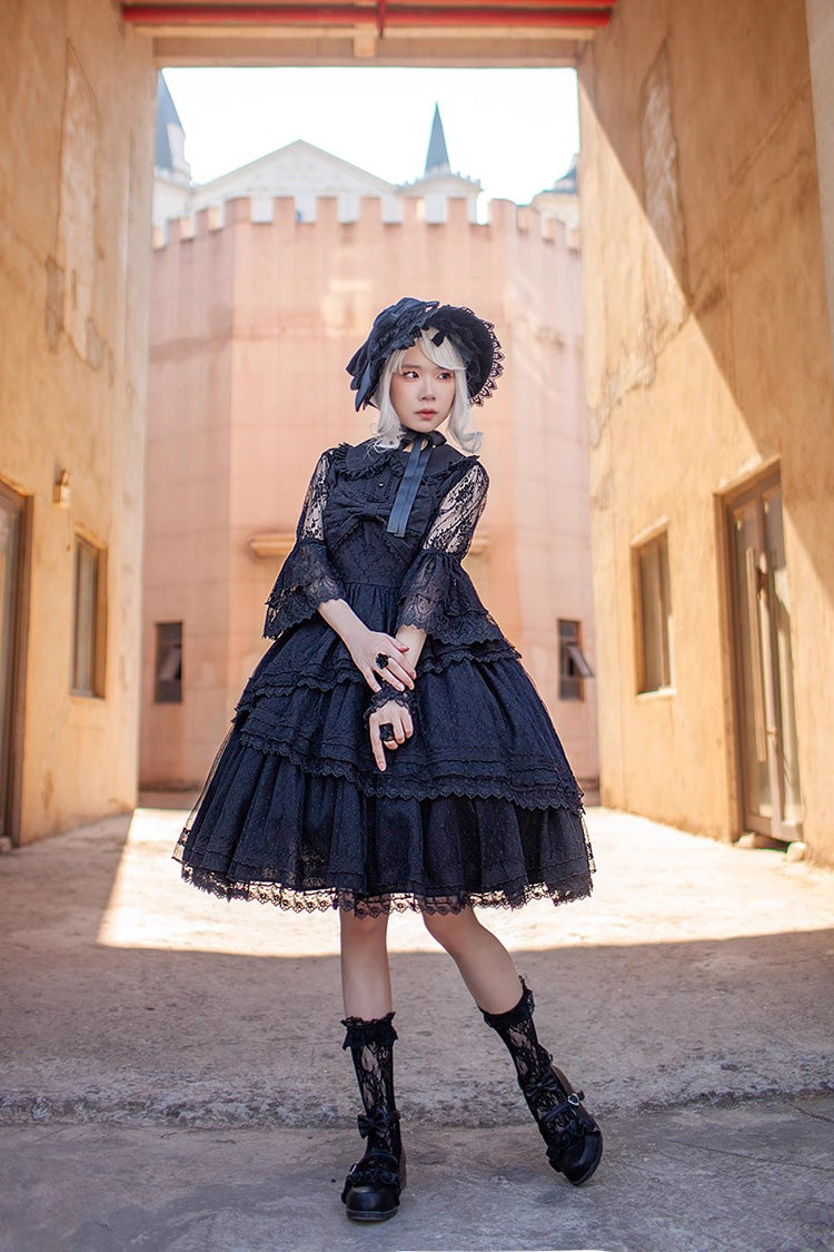 Charcoal Bowknot Sleeveless Ruffled Lolita Dress - Solid Tower of Dawn