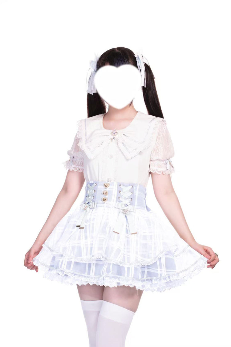 Triple-Layered Bow Lace-Up Organza Sweet Jirai Kei Skirt