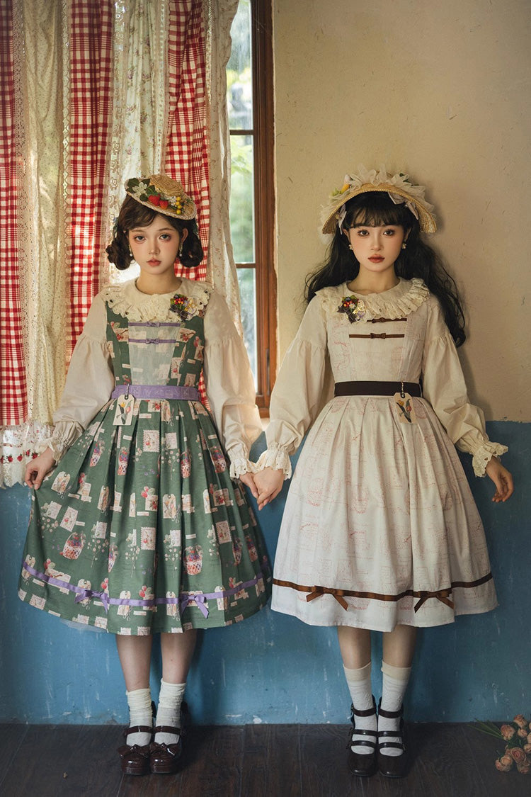 Watercolor Print JSK Dress with Sweet Elegance - Forest
