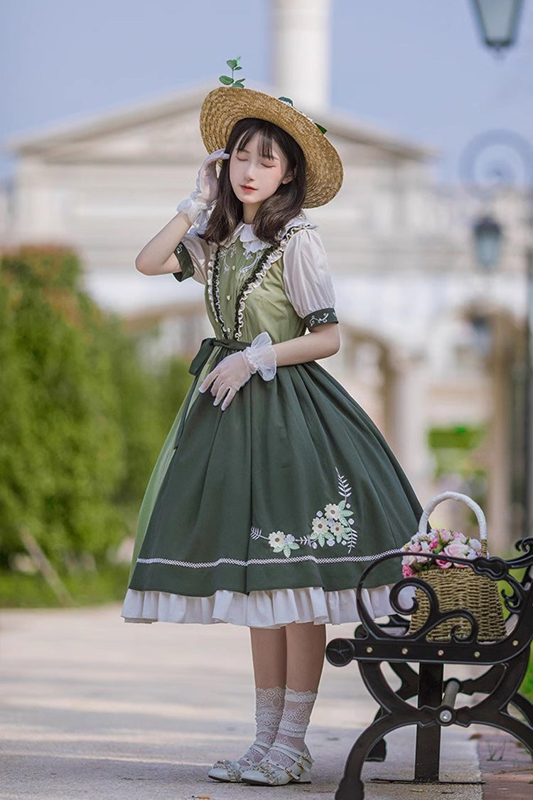 Multicolor Embroidered Short-Sleeved Doll Collar Lolita Dress