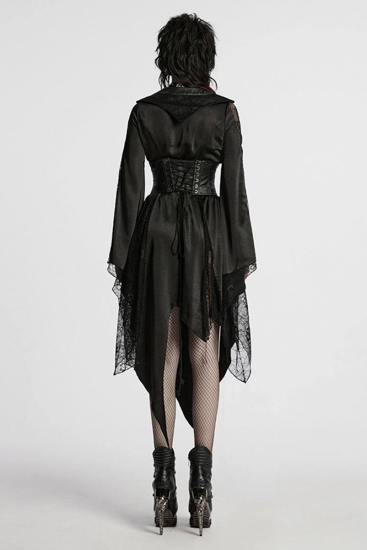 Ebony Long Sleeves Stitching Lace Asymmetrical Gothic Dress