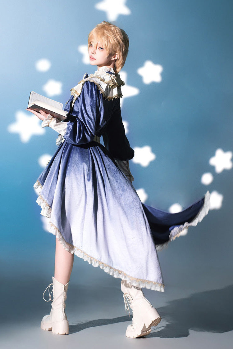 Long Sleeves Ombre Ruffled Bow Ouji Gothic Lolita Swallowtail Dress Shorts Set