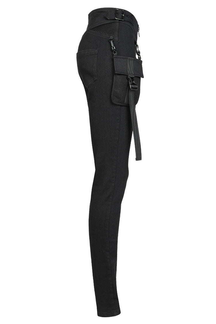Punk Functional Tooling Pocket Belt V-Split Zipper Women's Trousers
