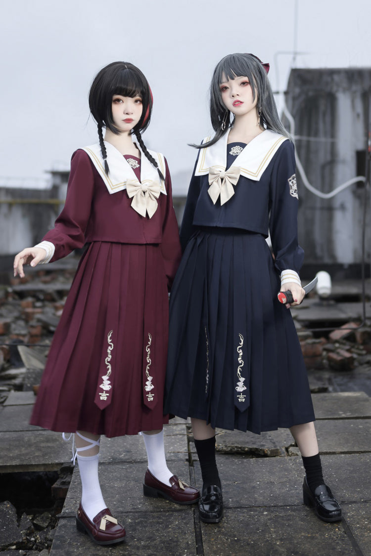College Bowknot Sweet Lolita Skirt Set