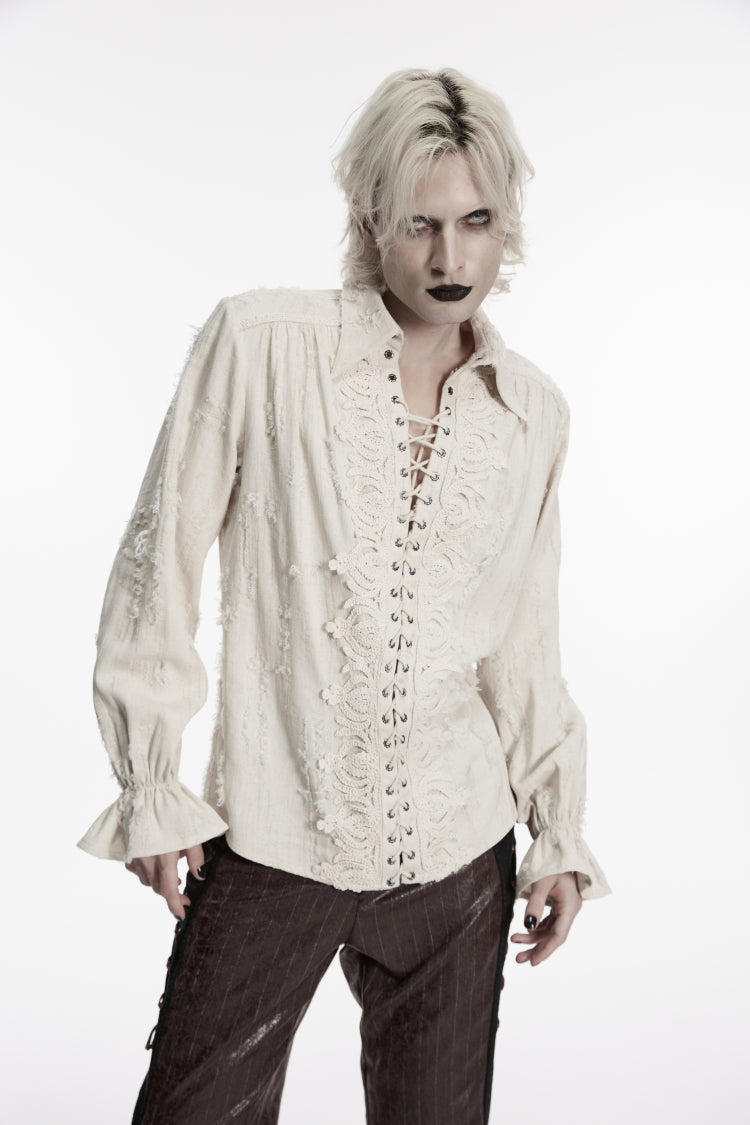 Ivory Gothic Shirt with Notched Collar and Lace-Up Front
