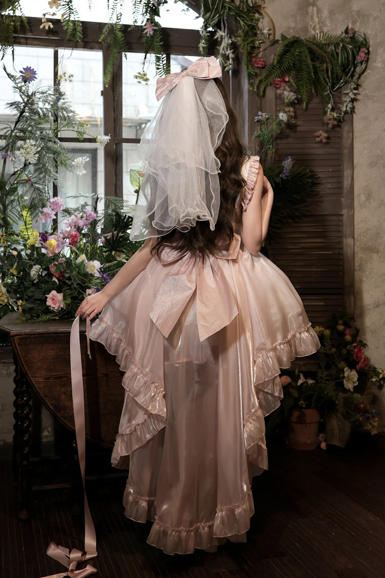 Sleeveless Ruffled Open-Front Bow Lace Sweet Lolita Jsk Dress Set - Star Weaving Dream Language