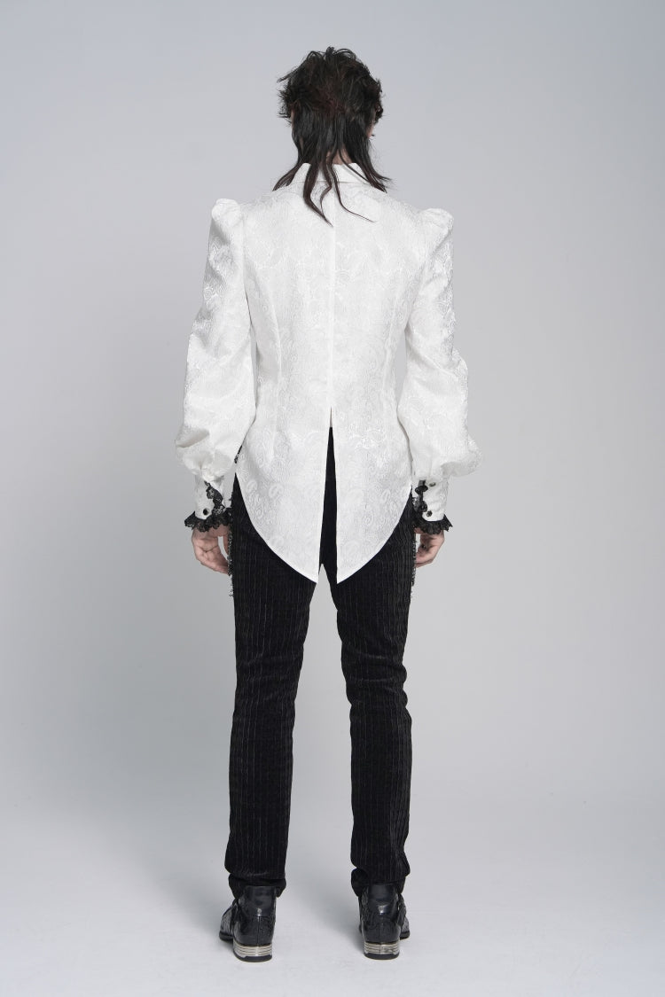 Ivory Palace Shirt for Men with Jacquard and Swallowtail Lace Details