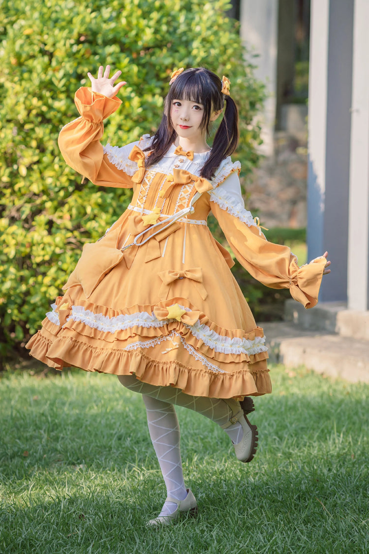 Multi-Color Sweet Lolita Long Sleeve Ruffle Embroidery Bowknot Dress 3 Colors