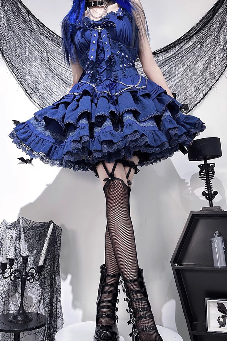 Triple-Layered Ruffled Lace-Up Gothic JSK Dress in 6 Colors - Covenant Cross