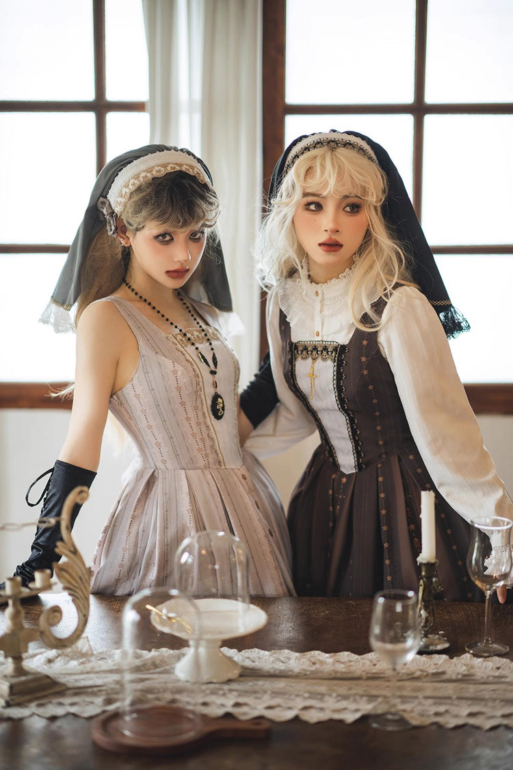 Printed Jumper Dress with Ruffles - Sweet Gothic Lolita