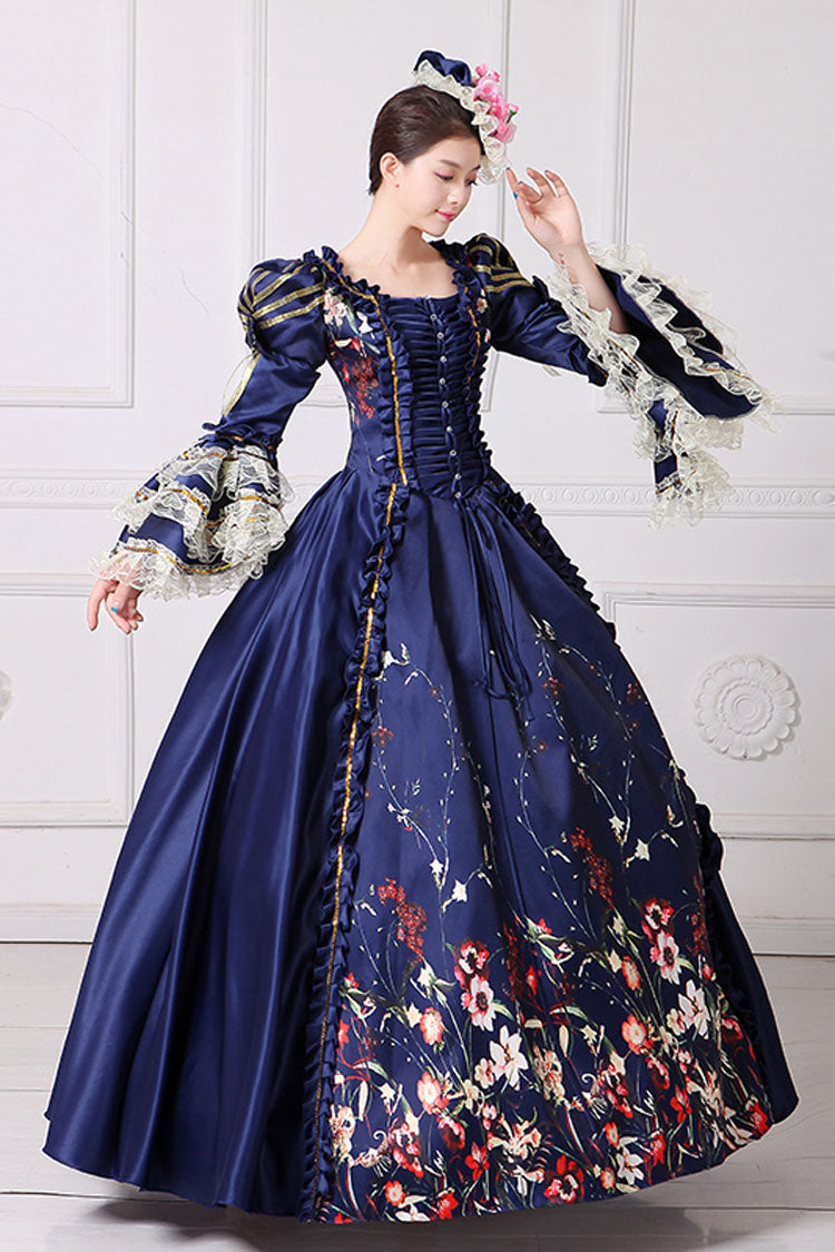 Victorian Floral Print Dress with Bell Sleeves - Altfashion Shop
