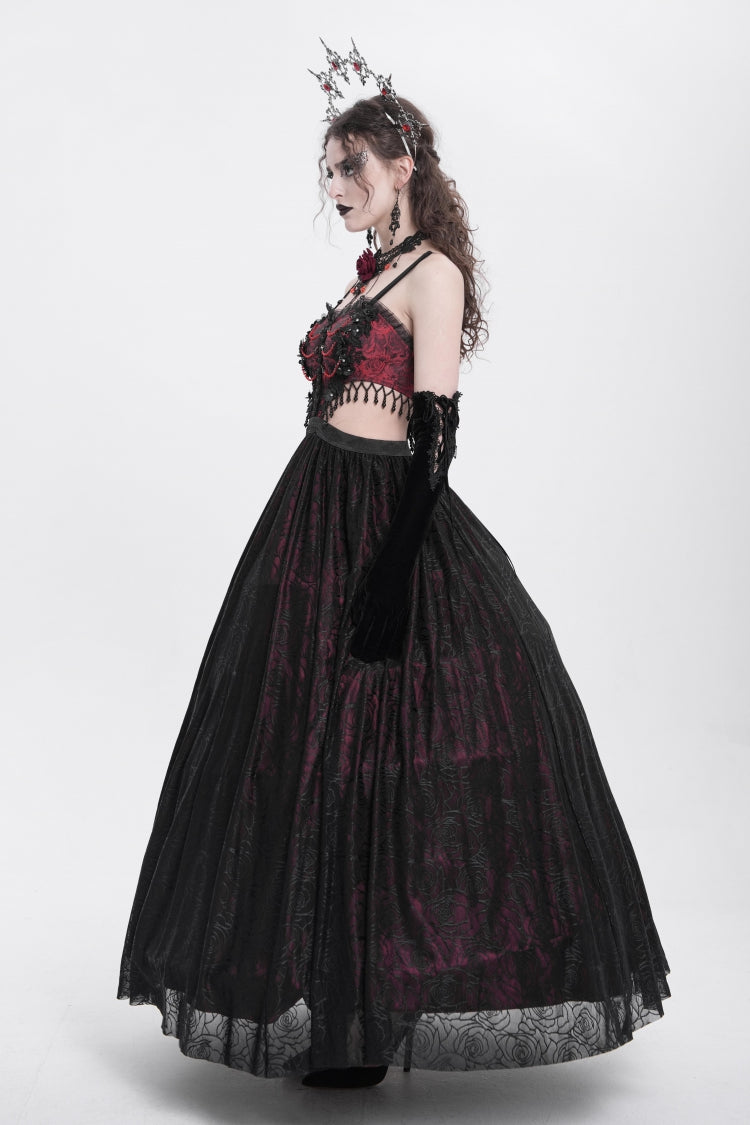 Scarlet Jacquard Floral Embroidered Lace Ripped Gothic Party Slip Dress