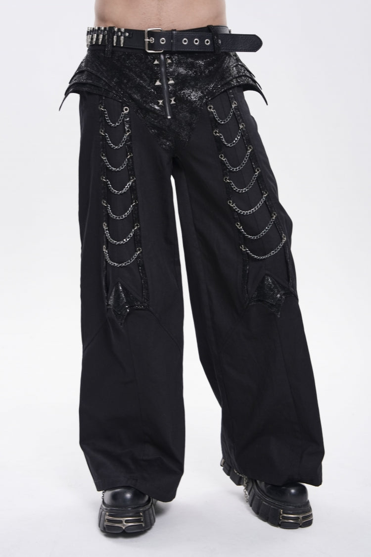 Noir Punk Trousers with Studs and Chain Details