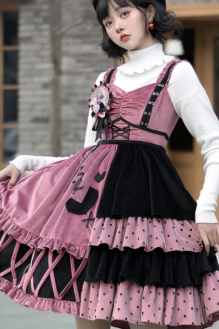 Scarlet and Ebony Ruffled Stitched Vintage Sweet Lolita Gown