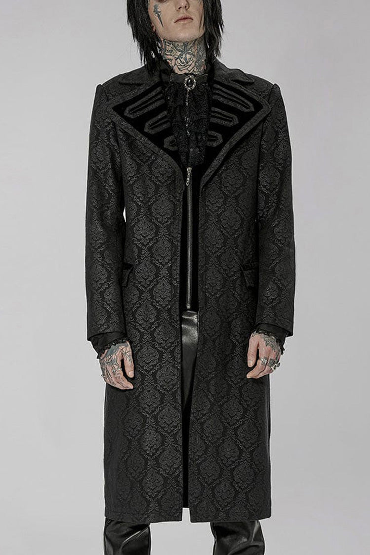 Woven Print Punk Overcoat with Oversized Collar for Men