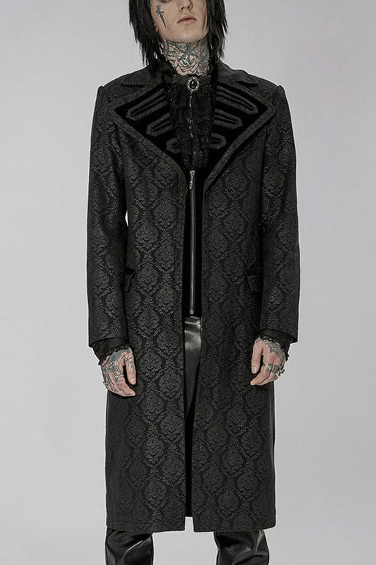 Woven Print Punk Overcoat with Oversized Collar for Men
