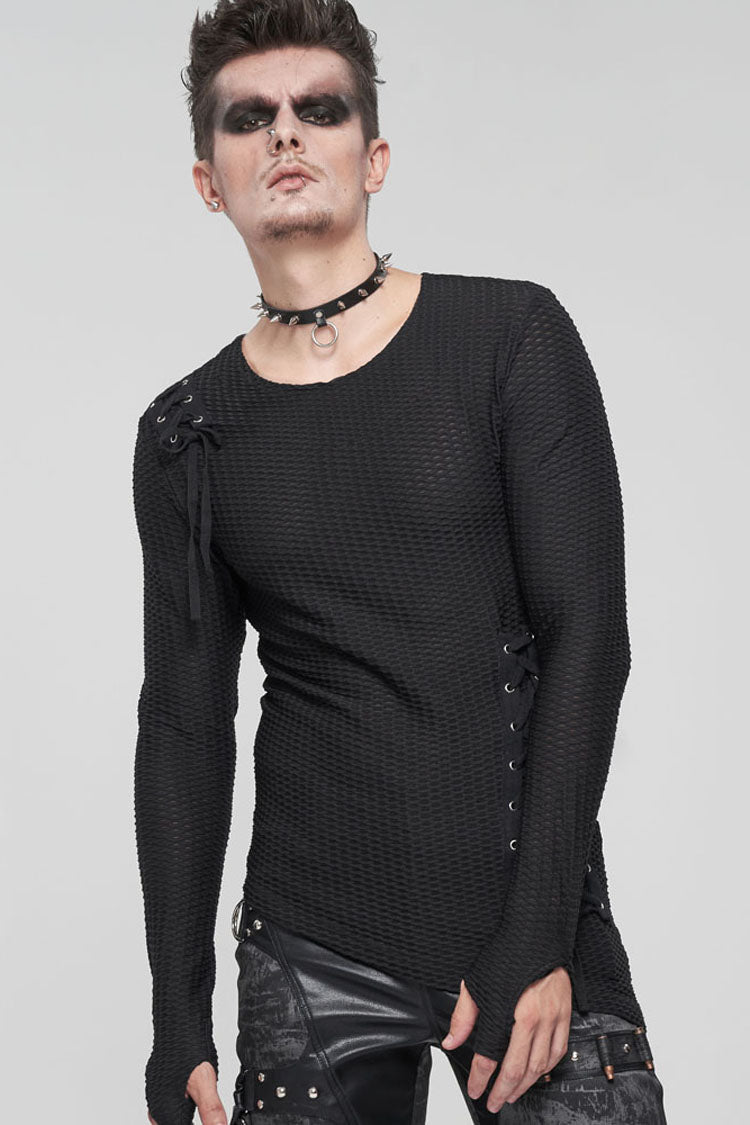 Gothic Asymmetric Drawstring Coarse Net Men's Shirt