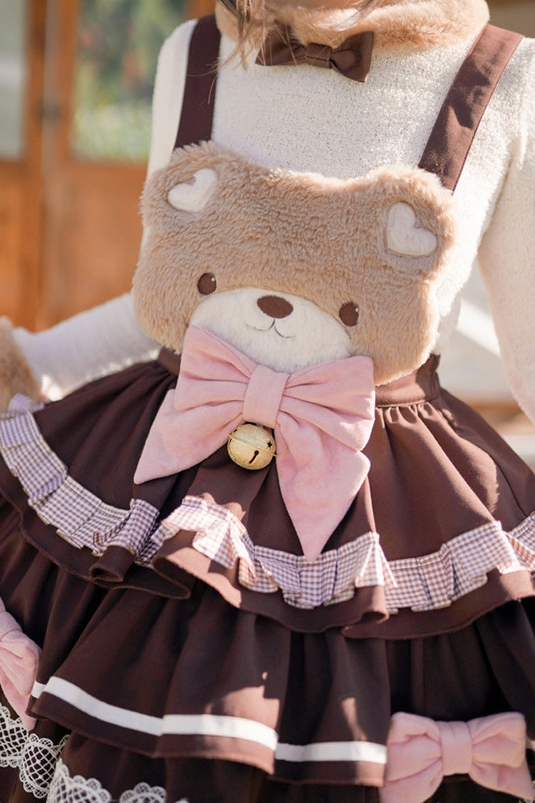 Bunny Transformation Detachable Bunny Cake Sleeveless Triple-Layered Ruffled Bow Sweet Strap Dress