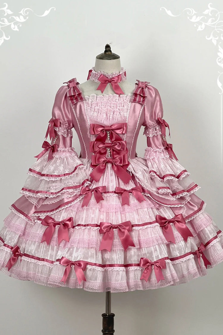 Velvet Cake Lolita Dress with Trumpet Sleeves & Lace Trim