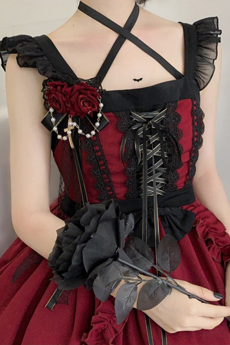 Crimson Seven Deadly Sins Wrath Double-Layer Ruffled Stitch Lace Gothic Lolita JSK