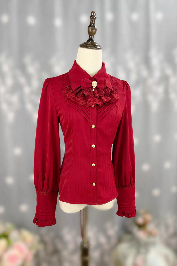 Enchanted Dreamland Lapel Collar Long Sleeve Ruffled Lace Fitted Elegant Lolita Blouse in Six Colors