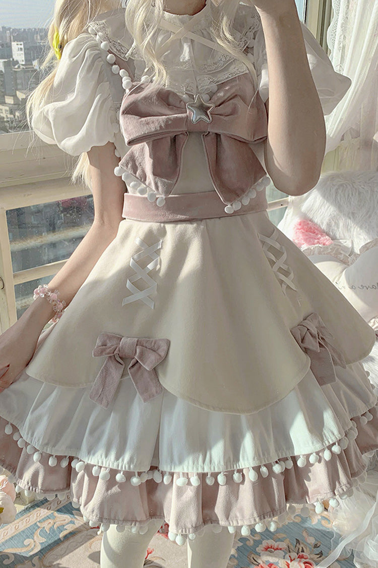 Bow-Trimmed Woolen Sweet JSK Dress with Confession Print - 5 Shades