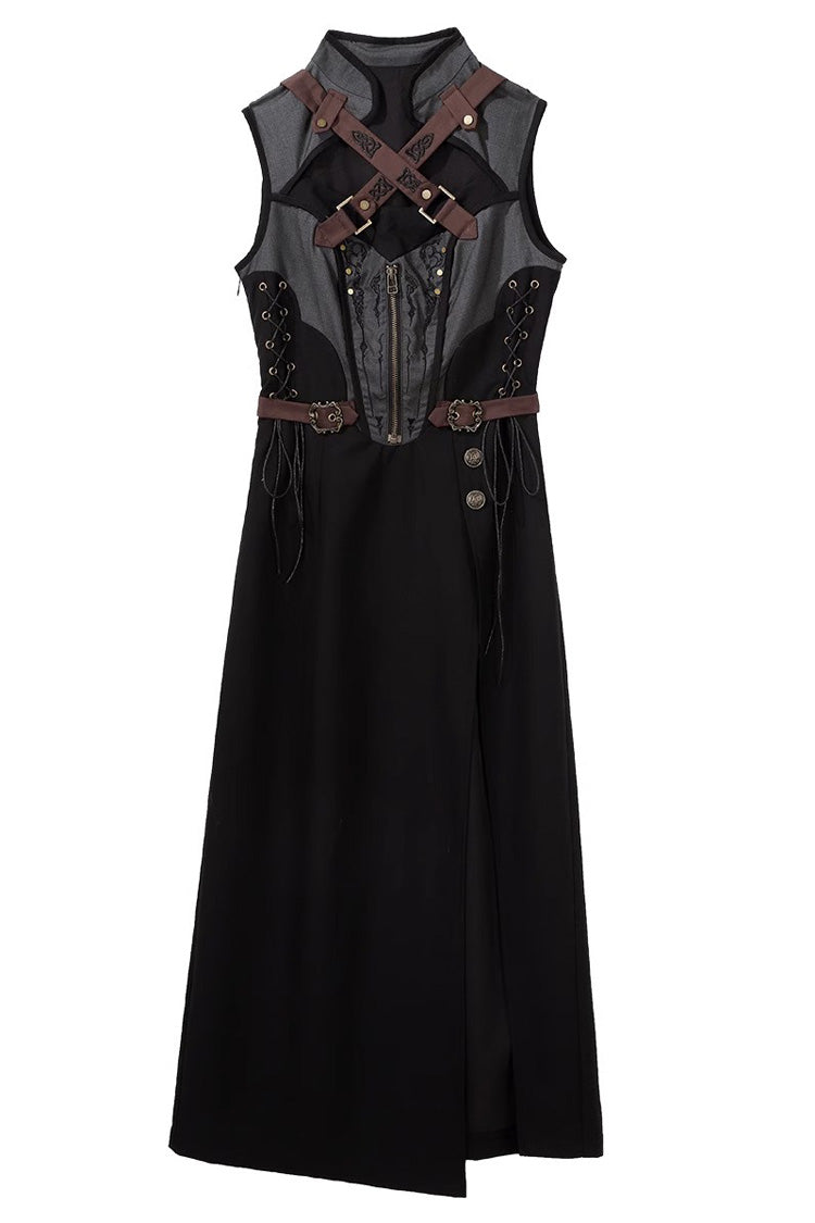 Black Sleeveless Punk Lolita Dress with Lace-Up Zipper