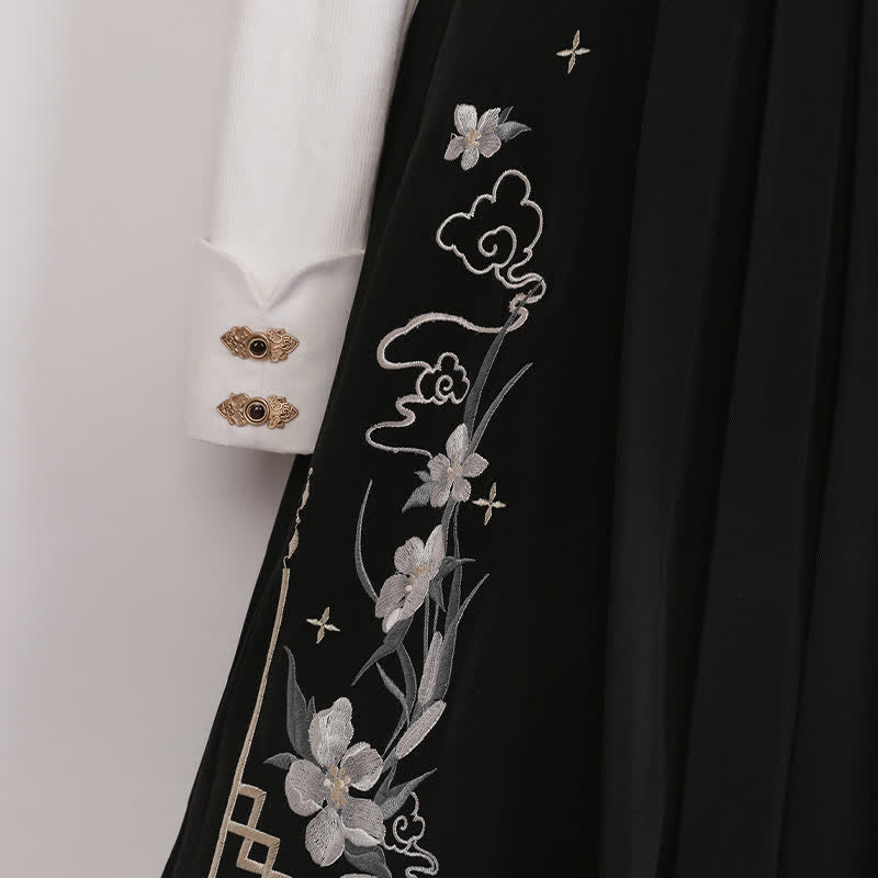 Sweet Embroidery Off The Shoulder Butterfly Shirt Irregualr Bow Pleated Skirt