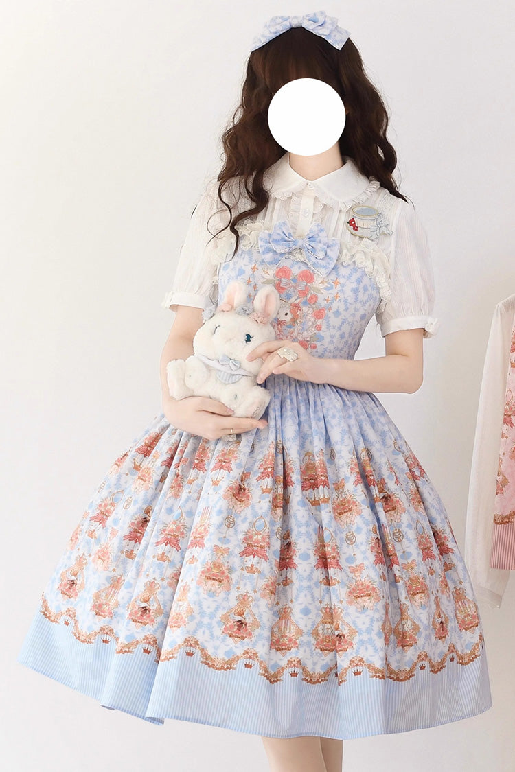 Blue Rose Print Bowknot Sweet Lolita Dress