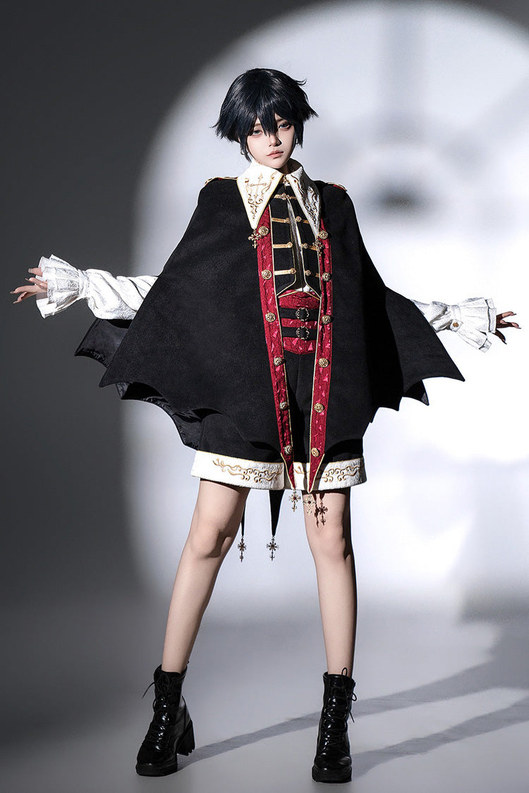 Noir Long Sleeve Embroidered Gothic Prince Handsome Set - Vampire Noble Court