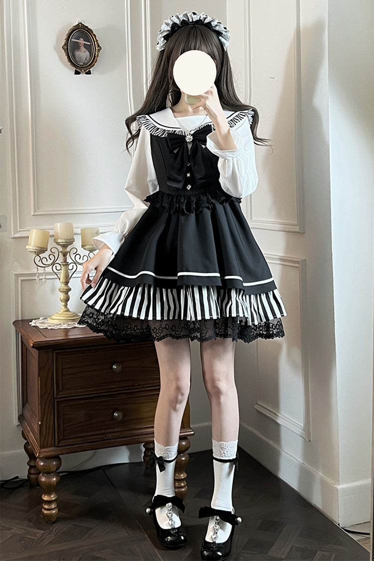 Noir Striped Bow Lace Jirai Kei JSK - Twilight Song