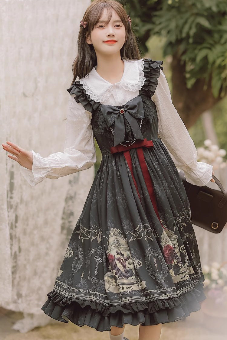 Gothic Princess Lolita Dress with Birdcage Rose & Ruffle Bow