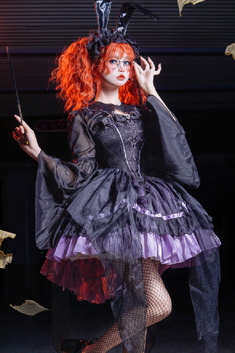 Black Purple Devil Girl Print Ruffled Embroidery Gothic Lolita JSK