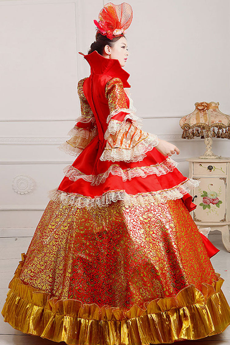Ruffled Lace Victorian Gown with Trumpet Sleeves - Prom Dress