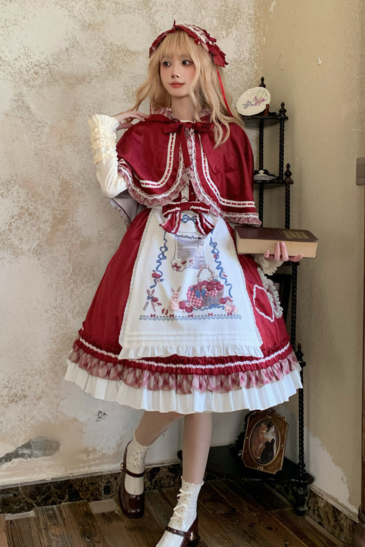 Wine Red Little Red Riding Hood Ruffle Bow Sweet Lolita Jsk Dress