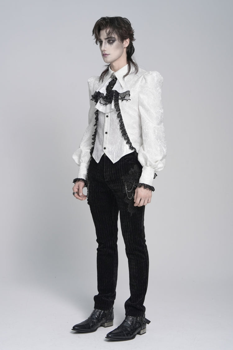 Ivory Palace Shirt for Men with Jacquard and Swallowtail Lace Details