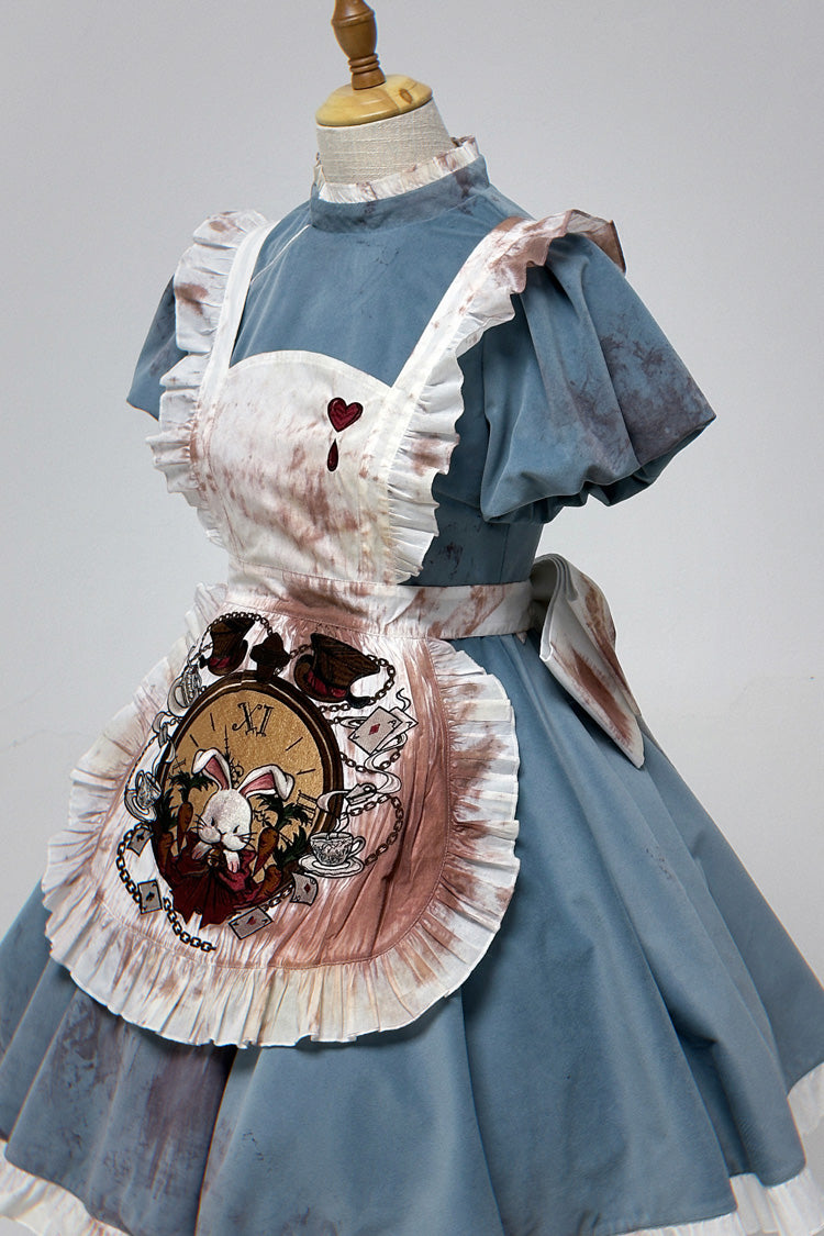 Blue Gothic Lolita Dress with Long Sleeves and Ruffles