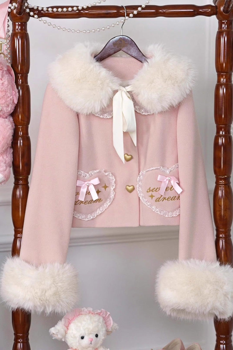 Sweet Bow Lace Doll Collar Long-Sleeve Coat in 3 Colors - Creamy Dream Whisper