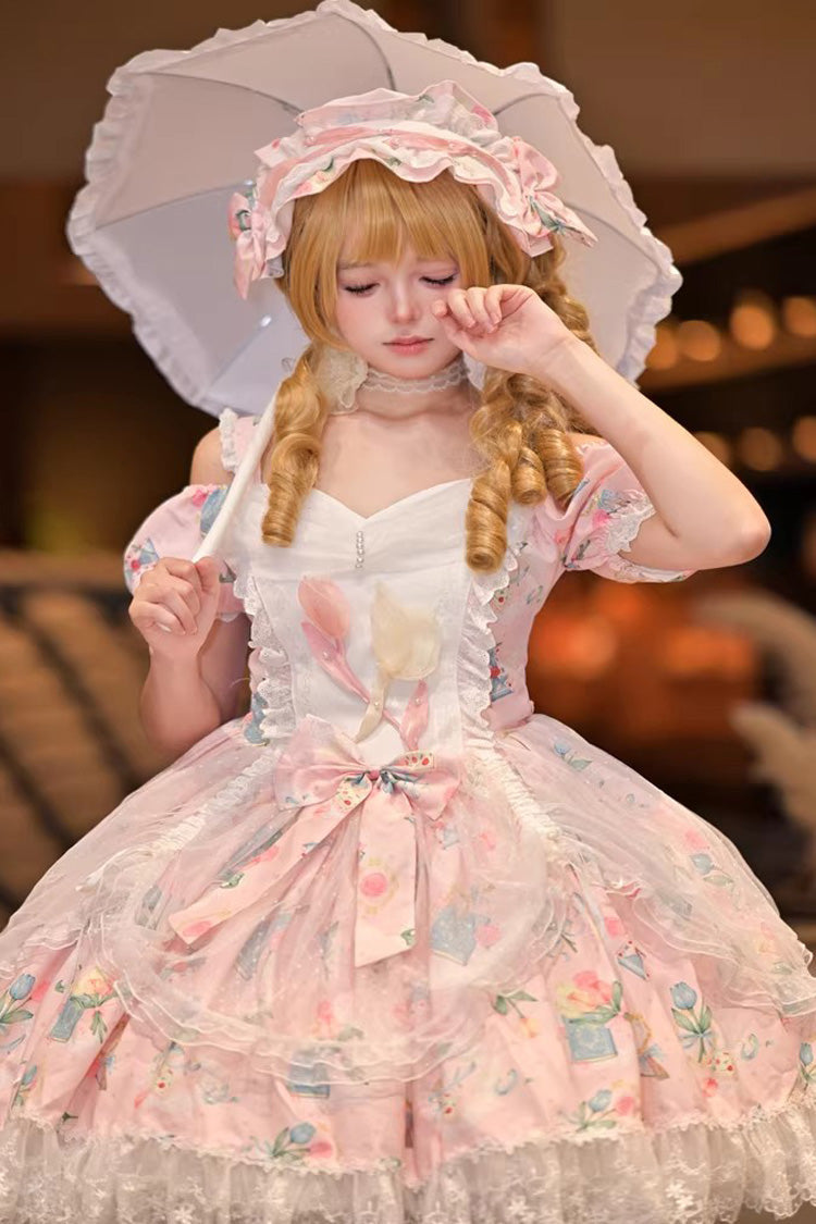Tulip's Letter Off-Shoulder Dress with Print & Bowknot