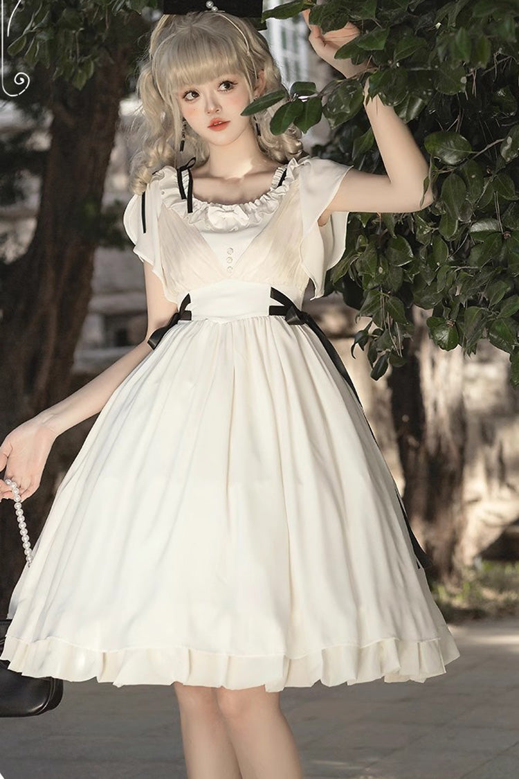 Ivory Moonlit Chiffon Short-Sleeve Ruffled Sweet Jumper