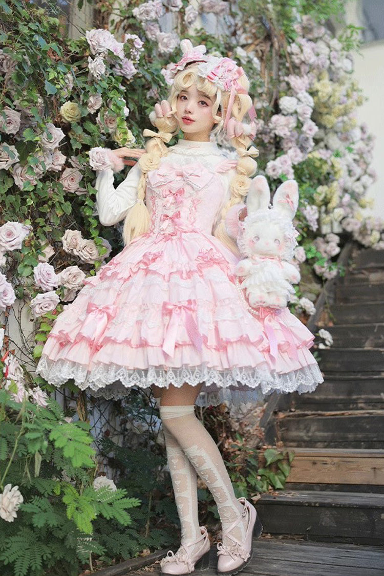 Multi-Layer Ruffle Sweet Lolita JSK Dress with Bow and Lace