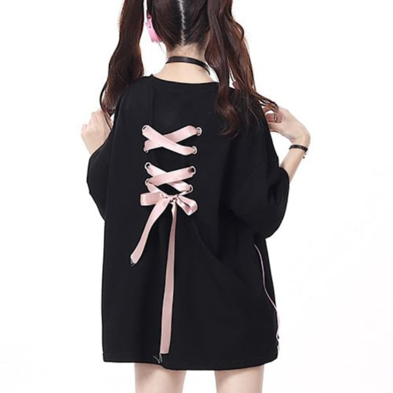 Bow Lace Ribbon Tshirt Matching Bestie Top - Lovesickdoe MK Kawaii Store