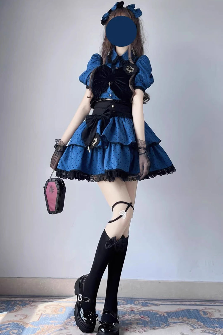 Multi-Layer Polka Dot Print Bowknot Princess Sweet Lolita Skirt Set