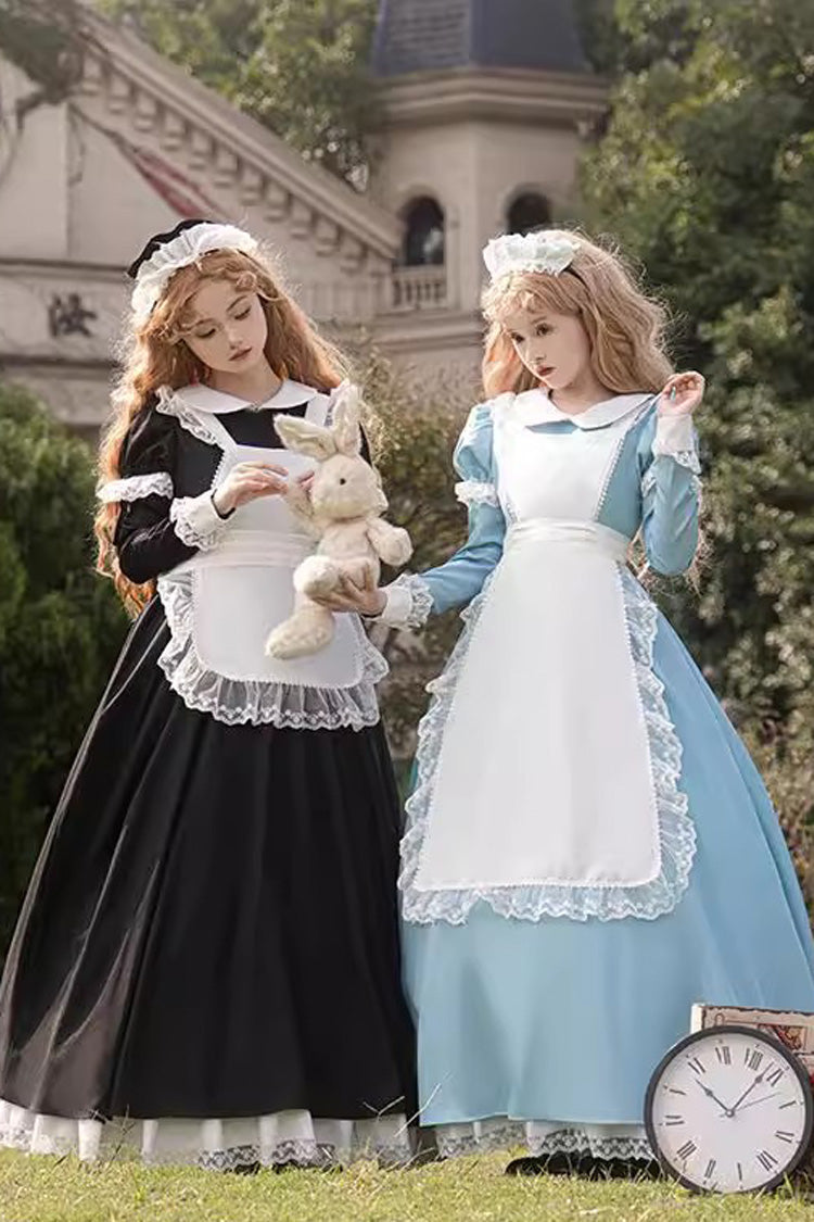 Gothic Maid Lapel Collar Ruffled Lace Plus Size Lolita Dress - 2 Colors and 2 Versions
