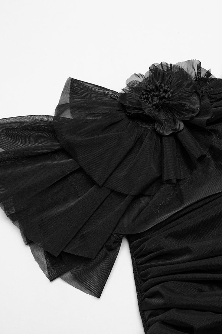 Black Short Sleeves Ruffle Stitching Lace Gothic Layered Ball Gown